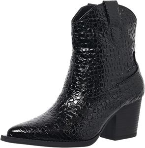 Женские западные ковбойские сапоги Челси до щиколотки с каблуком стойкой, заостренным носком, короткие сапоги до середины голени, классические ковбойские, сексуальные, винтажные, для вечеринок и повседневной носки, размеры US 5.5-11 M Generic, Black