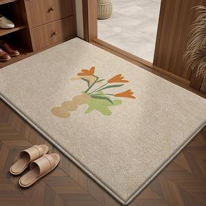 Dajiang Ковер 90х160 см для входной двери, устойчивый к грязи, моющийся, в оранжевом цветочном стиле