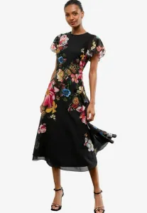 Платье прямого кроя с короткими рукавами и цветочным принтом. Lipsy, Black
