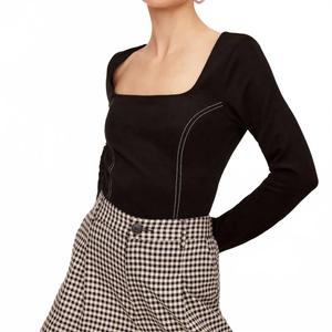 Черный топ с длинным рукавом из искусственной замши и строчкой Fifteen Twenty