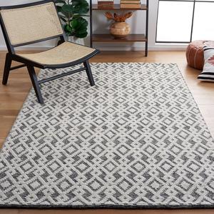 Ковер SAFAVIEH, 92 x 153 см, Vermont Collection, Ivory & Black, ручной работы из шерсти и хлопка, идеален для помещений с высокой проходимостью: прихожая, гостиная, спальня (VRM102Z)