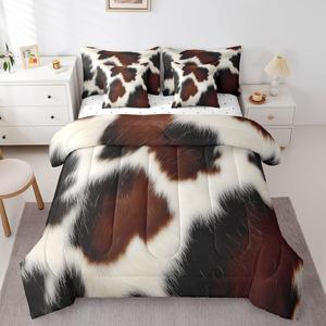 Erosebridal Комплект постельного белья Cute Cow Print Queen Comforter Set с принтом коровы в деревенском стиле, реверсивный, Black Brown