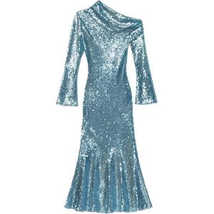 Self-portrait Женское платье с длинными рукавами Self Portrait в туманно-голубом цвете