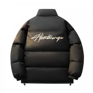 Пуховик Unisex с воротником стойкой утепленный HUANQIU, черный-белый[ten-needle embroidery thickened]