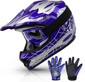 Шлем для мотокросса SLMOTO с перчатками и очками, синий