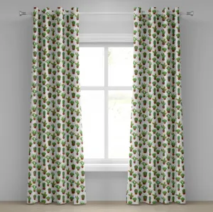 Штора на люверсах ABAKUHAUS Кактус, абстрактный цветочный узор с вазами и горшками, ботанический мультфильм на тему весеннего сезона, декоративные двухпанельные шторы, 280 см x 260 см, зелено-коричневые бархатцы