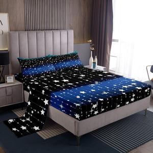 Erosebridal Комплект постельного белья Glitter Star с блестками в черно-синей галактической расцветке, Black and Blue