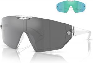 Солнцезащитные очки Versace VE4461 Shield для мужчин и женщин + БЕСПЛАТНАЯ ЗАПАСНАЯ накладная линза + КОМПЛЕКТ С АКСЕССУАРАМИ ДЛЯ ОЧКОВ, Crystal/Grey Mirror Black Mirror Blue