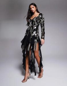 Мини-платье ASOS LUXE из шифона с отделкой черного цвета