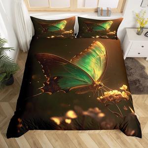 Erosebridal Комплект постельного белья Green Butterfly с дизайном дикой природы и цветочными мотивами в черно-зеленой гамме, Black Green Yellow