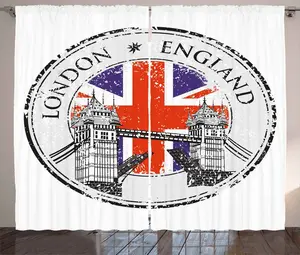 Шторы ABAKUHAUS British Rustic Curtain, Flag Nostalgic-National, универсальные ленточные шторы для гостиной с петлями и крючками, 280 x 175 см, светло-серый, темно-синий Abakuhaus
