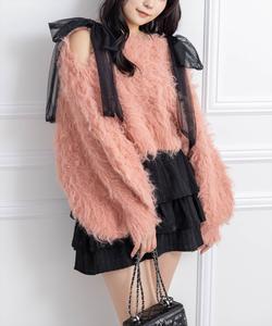 Вязаный топ с тюлевой лентой на плечах