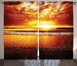 Штора ABAKUHAUS Океан Рустик, Красочный закат, для спальни, со сборками, петлями и крючками, 280 x 245 см, коричнево-желтый Abakuhaus