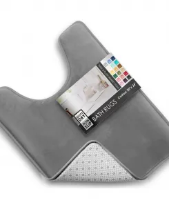 Нескользящий, ультрамягкий плюшевый коврик для ванной из пенополиуретана с эффектом памяти - контурный, 61 смx51 см Clara Clark, средне-серый