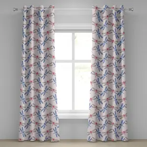 Штора на люверсах Стрекоза от ABAKUHAUS, с детальным рисунком стрекозы в стиле ретро, с нестандартным макро-артом, декоративная двухпанельная штора, 280 x 175 см, розово-голубая Abakuhaus