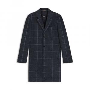 Приталенное пальто в клетку BOSS, темно-синий