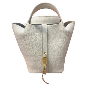 Сумка Picotin Lock из кожи Taurillon Clemence с элементами из кожи страуса унисекс Concrete Gray HERMES