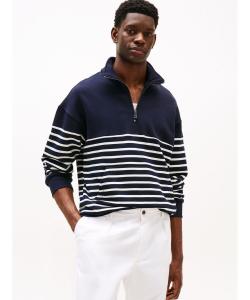 Пуловер с половинной молнией и декоративной каймой