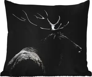 Подушка для улицы - Олень - Черный - Портрет - Рога - Животные - 40x40 см - Водонепроницаемая - Подушка для отдыха - Подушка - Внутренняя часть - Обивка с изображением MuchoWow