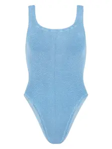 Купальник с квадратным вырезом и жатым эффектом Hunza G, синий