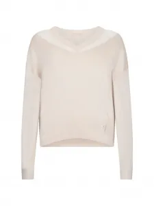 Свитер с V-образным вырезом и украшением в виде логотипа Liu Jo, бежевый