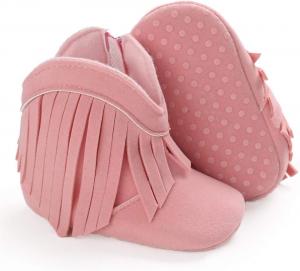 Сапожки для девочек SOFMUO с бахромой в ковбойском стиле, молния сбоку, мокасины, нескользящие детские ботиночки из замши, первые туфли для малыша