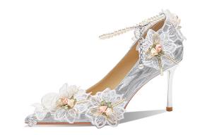 Ainer-cat Ainer cat Confessions Collection Pure White Bridal Slim Heel High Heels 8cm Women's Silver