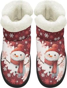 Зимние ботинки KEIAHUAN для женщин, уличная обувь для ходьбы босиком, теплые снежные сапожки с пушистым воротником, Snowman Print