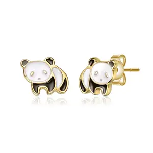 Очаровательные детские серьги в виде панды, покрытые 14-каратным золотом и белой и черной эмалью Gigigirl, gold