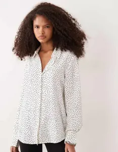 Классическая рубашка Mango в бежево-черный горошек