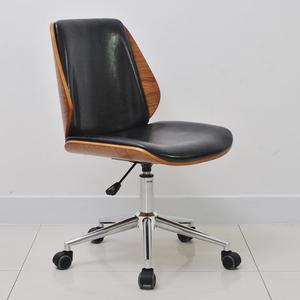 Кресло SIHOO, офисное, без подлокотников, черное PU кожа с глянцевыми ножками цвета орех