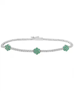 Браслет из стерлингового серебра с кластерными звеньями из выращенных в лаборатории изумрудов (5/8 карата) и белых сапфиров (2-1/6 карата) Macy'S, emerald