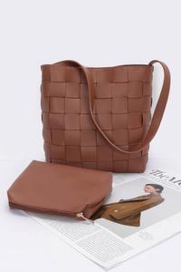 Искусственная кожаная плетеная сумка через плечо с мешочком FASHNZFAB, коричневый