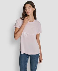 Женская футболка с круглым вырезом и декорированным логотипом DKNY Jeans, Pink Moon/clear