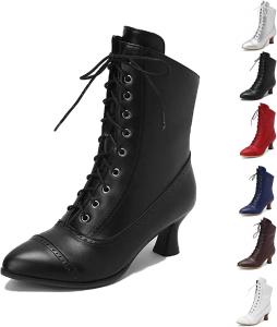 Женские винтажные викторианские ботинки 70-х годов, кружевные ботильоны на среднем каблуке с флисовой подкладкой, кружевные ботильоны, ботинки для костюма ведьмы Generic, Black