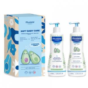 Мягкий очищающий гель Soft Baby Care с первого дня жизни (500 мл) и молочко для тела (500 мл) Mustela