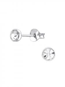 Alexander York Серьги-гвоздики, серебряные, с кристаллами 4 мм, белые