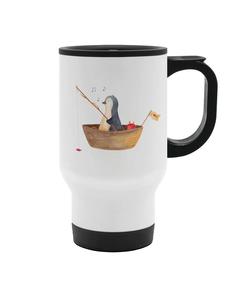 Mr. & Mrs. Panda Кофейная кружка для путешествий, рыбацкая лодка с пингвинами, ну да... белого цвета