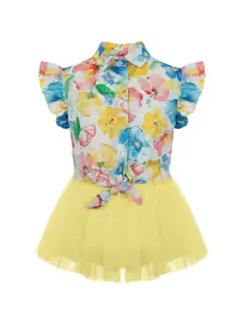 Комплект из двух предметов: платье с цветочным принтом и оборками Lapin House, желтый