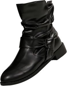 Женские ботинки до середины голени с модным свободным силуэтом, складками и высокой манжетой, с удобным квадратным низким каблуком, зимние туфли Generic, Black