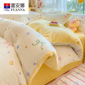 Fuanna Пододеяльник 180х220 см из теплого молочного вельвета Mangmiao Shiguang, односторонний, флисовая подкладка