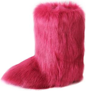 Женские короткие зимние ботинки Gegefur с искусственным мехом, пушистые, до середины голени, теплые и удобные, для улицы, на плоской подошве, Rose-4