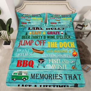 Erosebridal Комплект постельного белья Lake Rules в стиле кантри с тесненным узором под дерево, бирюзовый, Multi 31