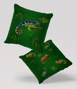 Подушка велюровая PREMIUM с хамелеонами, 40х40 см, декоративная с наполнителем, для гостиной, спальни или в подарок, 5 шт. 5made