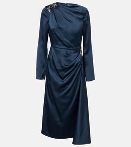 Коктейльное платье из сатиновой кади с кристаллами Erdem, Midnight Blue