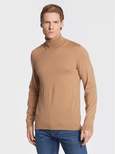 Свитер с высоким воротником приталенного кроя Boss, коричневый