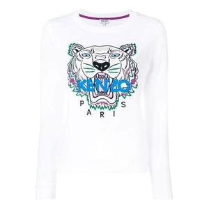 Свитер tiger head embroidered cotton pullover hoodie white Kenzo, белый