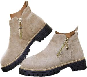 Женские ботильоны, осенние ботинки на низком каблуке с массивной подошвой, ботинки на каждый день с противоскользящей подошвой для прогулок, удобные зимние ботинки Generic, Khaki-C