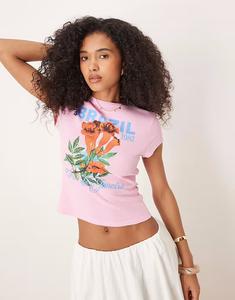 Футболка ASOS DESIGN из вафельной ткани для малышей с бразильским принтом розового цвета