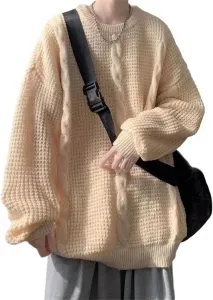 Мужской свитер с круглым вырезом и вязкой косой